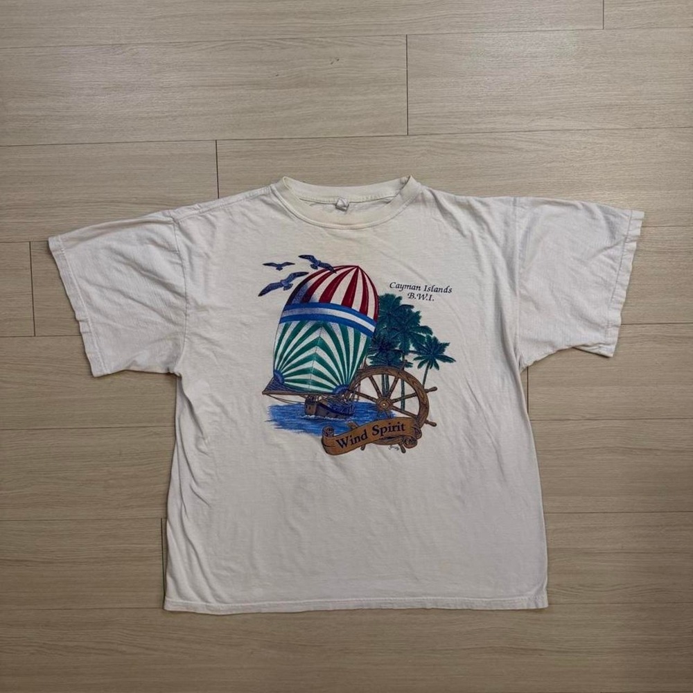 Vintage Cayman Islands Wind Spirit Off White Short Sleeve Shirt Mens Size XL